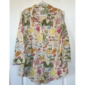 Calypso St Barth Linen Blend Button Up Tunic Shirt Size XL Tropical Resort Wear